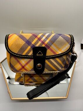 Dooney & Bourke Yellow Plaid Crossbody with Black Trim